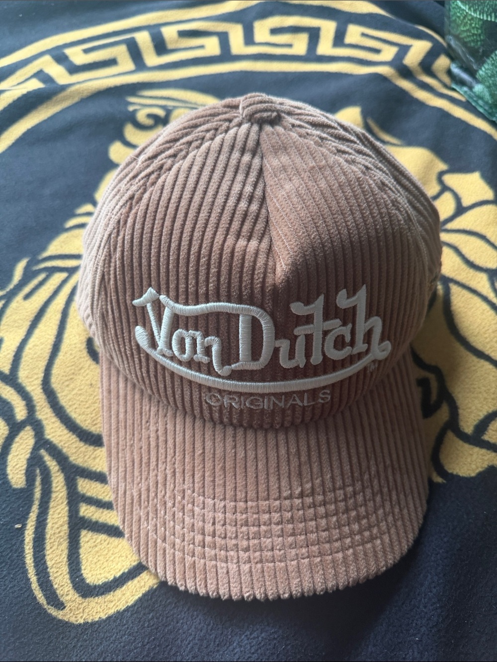 Von Dutch Tan Corduroy Logo Cap with White Embroidery
